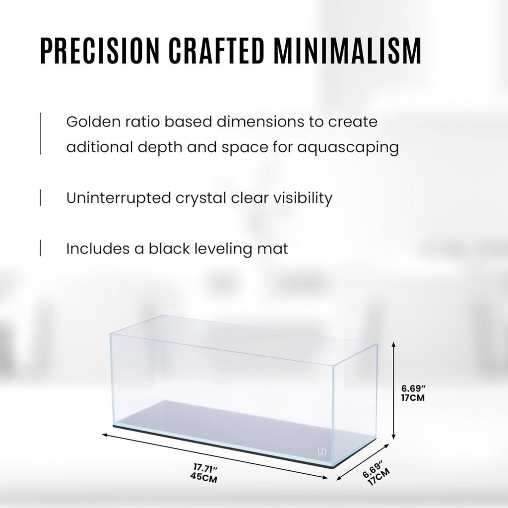 UNS Ultra Clear Rimless Tank - 3.4GAL | 13L - 17.71x6.69x6.69 | 45x17x17 CM, 5mm Glass Thickness, Leveling Mat Included - Low Iron, High Clarity Fish Tank w/ 45° Mitered Edge - [45L]