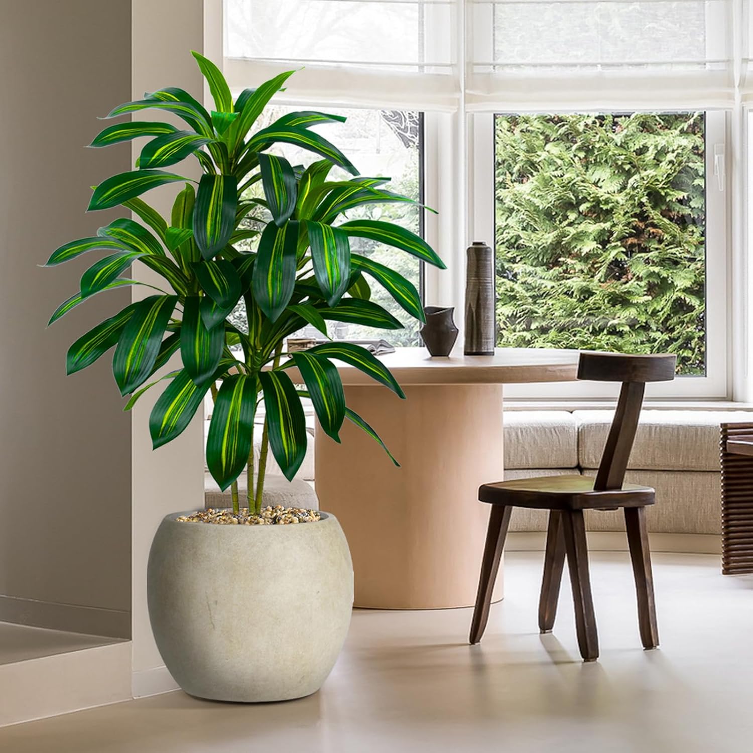 Artificial Dracaena Tree-4FT Fake Plants with White Planter-Artificial Plants Indoor Floor Plant in Pot-Tropical Fake Yucca Potted Tree for Home Office Living Room Decor