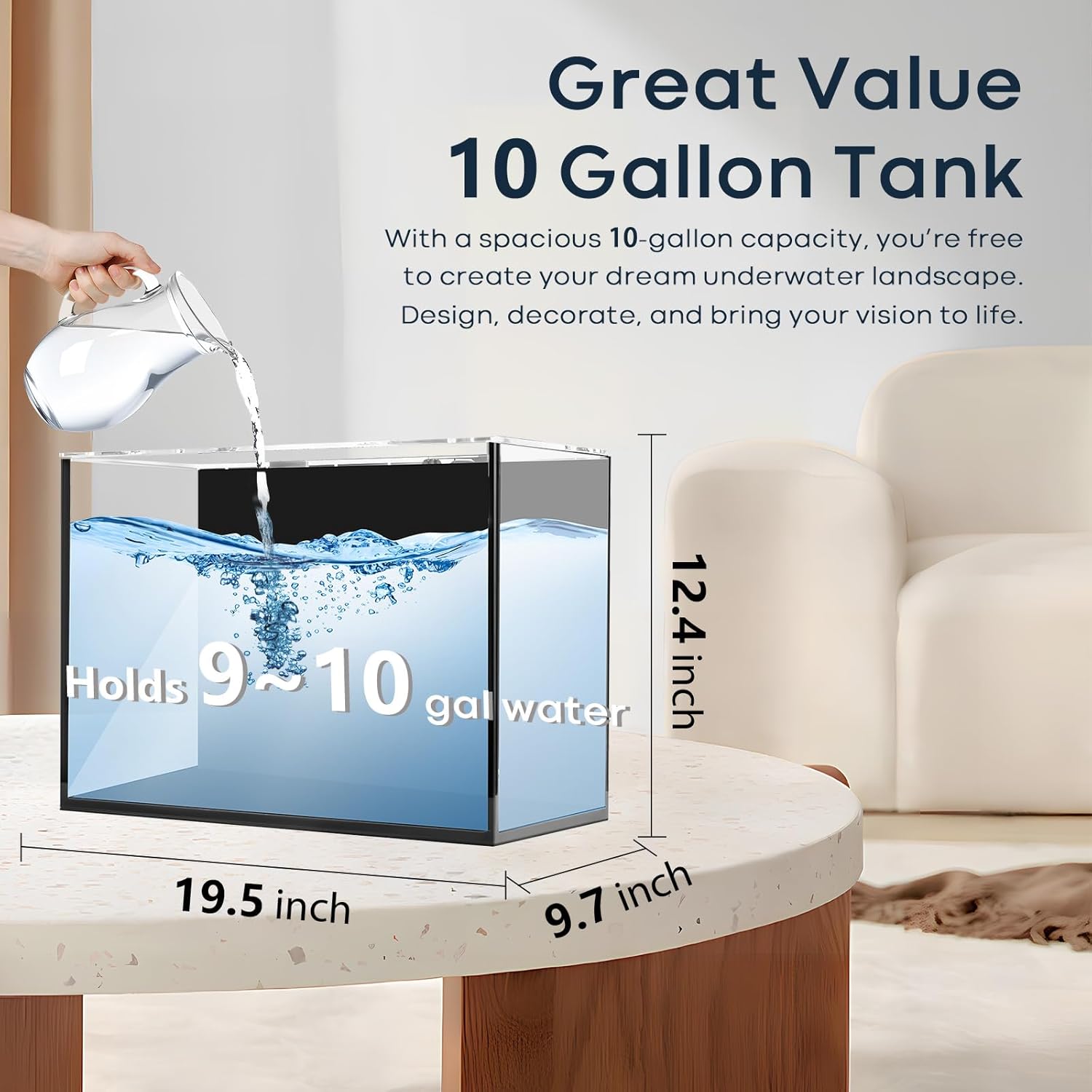 10 Gallon Aquarium Set Glass Fish Tank, with Heater Water Pump Cleaning System Filter with Media Bright Light, Leak-Proof Clear Rimless Betta Tropical Freshwater Fish