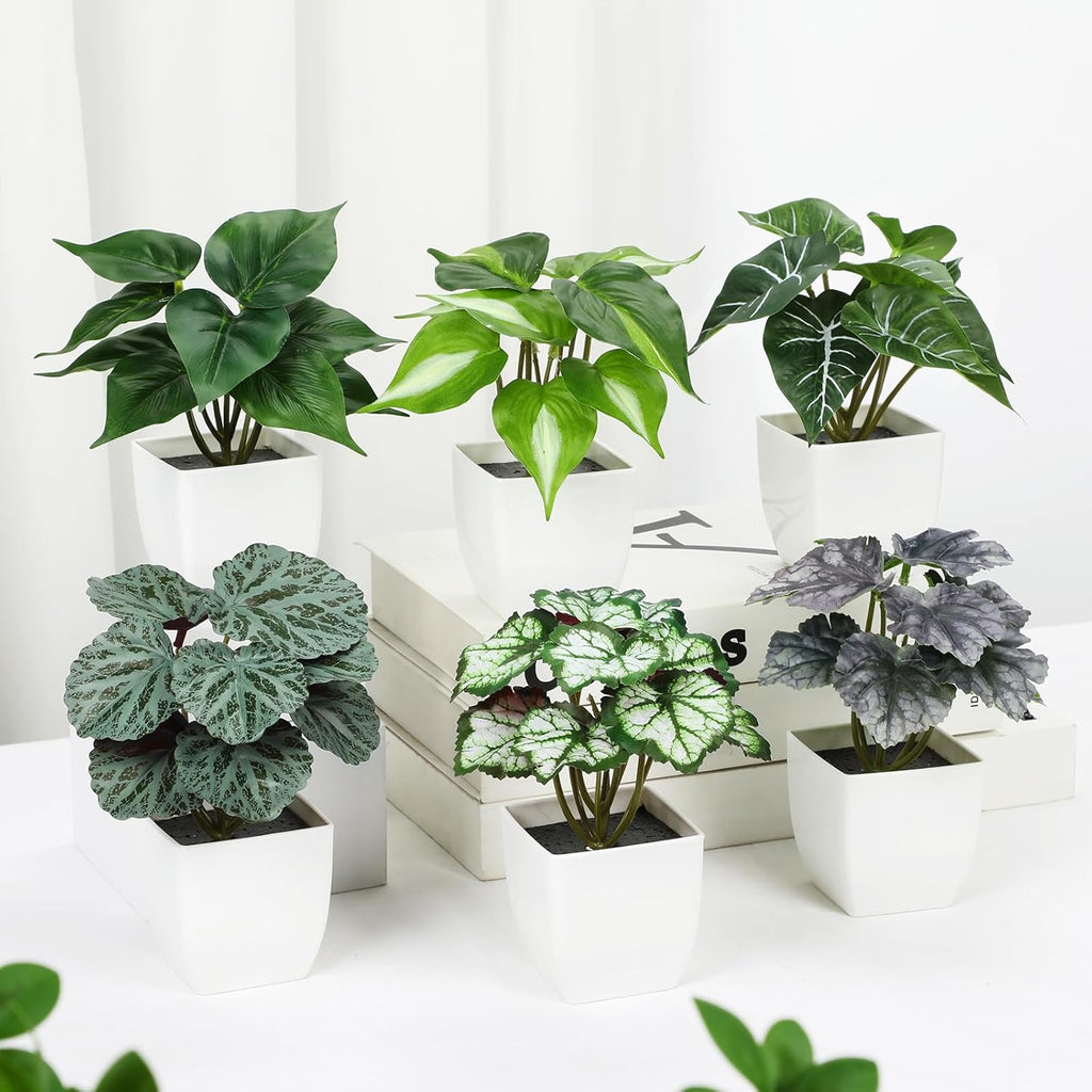 Briful 6PCS Fake Plants Potted Artificial Plants, Mini Faux Plants in White Pots Greenery Décor for Home Office Table Shelf Bathroom Farmhouse Indoor Decoration