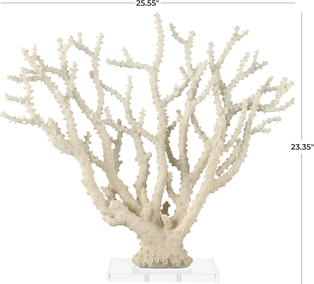 Deco 79 Polystone Coral Decorative Sculpture Home Decor Statue with Clear Acrylic Base, Accent Figurine 26" x 8" x 23", Cream