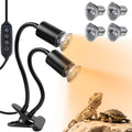 LUCKY HERP Reptile Heat Lamp, Dual Head UVA UVB Reptile Light with Cycle Timer, 360°Rotatable Dimmable Aquarium Turtle Tank Basking Light with 4 Bulbs (2PCS 25W and 2PCS 50W)