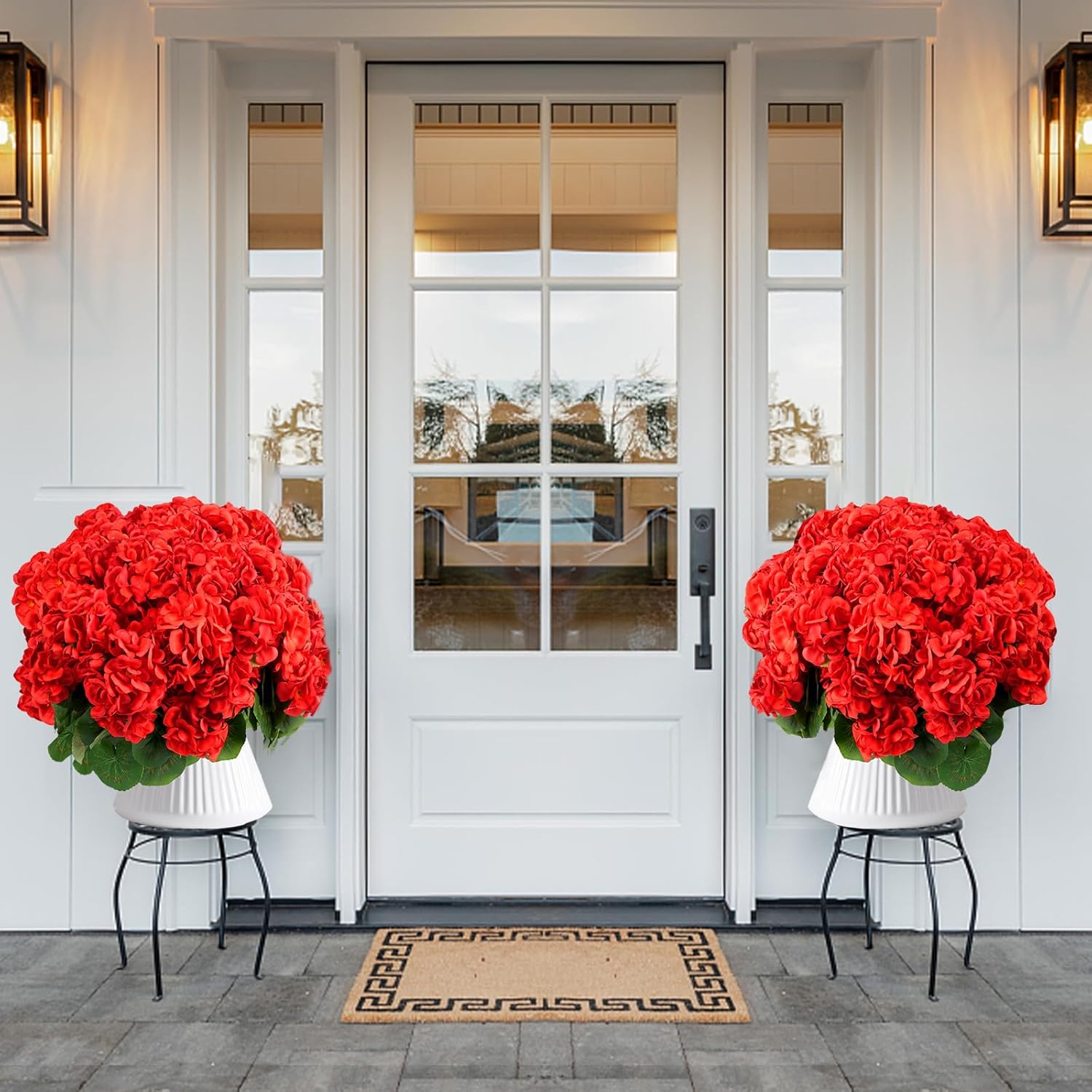 6 Bundles Artificial Flowers for Outdoors, Faux Geraniums Artificial Flowers Realistic, Faux Plants Outdoor UV Resistant for Garden Patio Porch Window Box Home Indoor Outdoor Decor (12, Red)