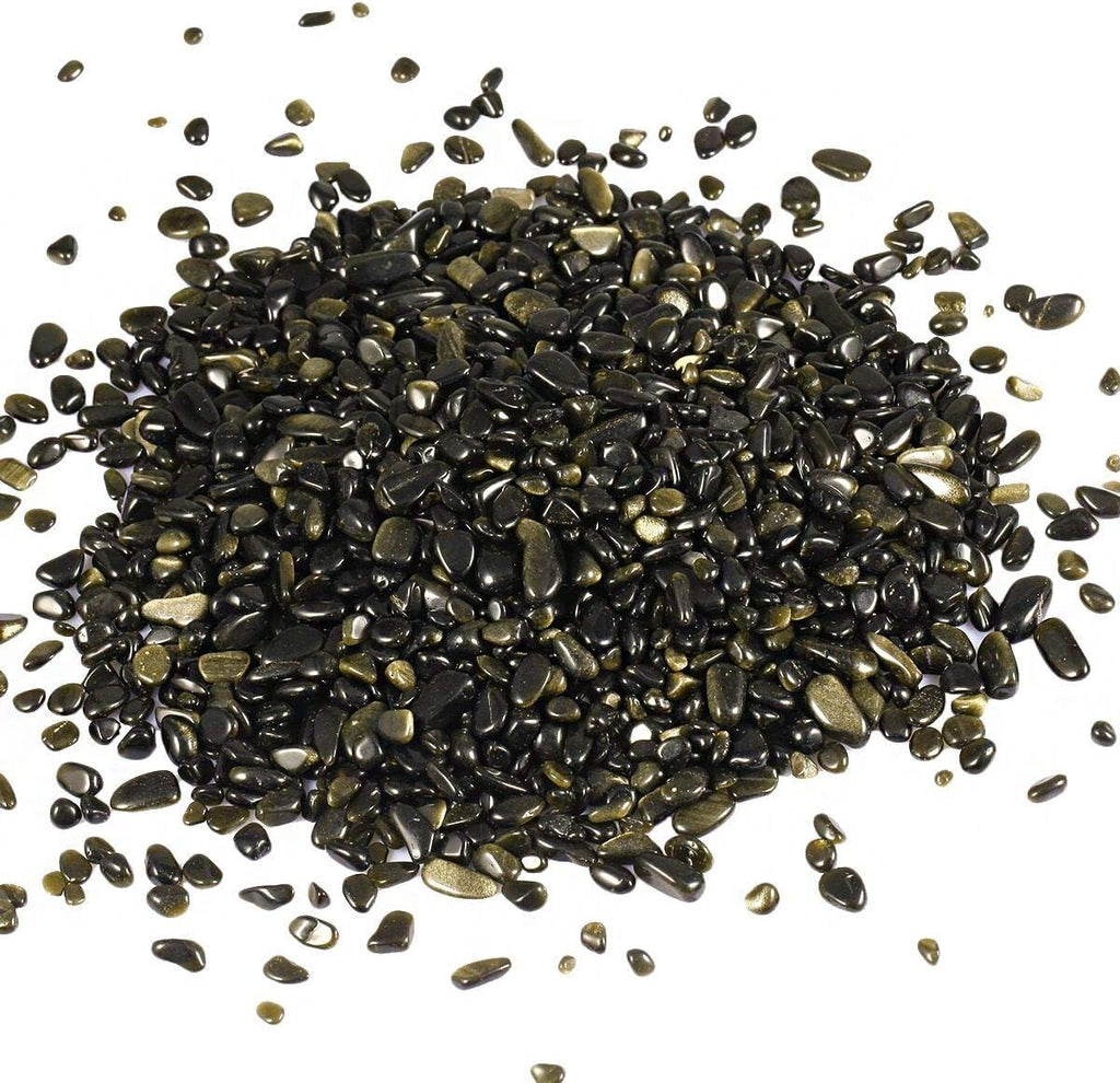 SUNYIK Gold Obsidian Tumbled Chips Crystal Crushed Pieces Irregular Shaped 1pound(About 460 gram)