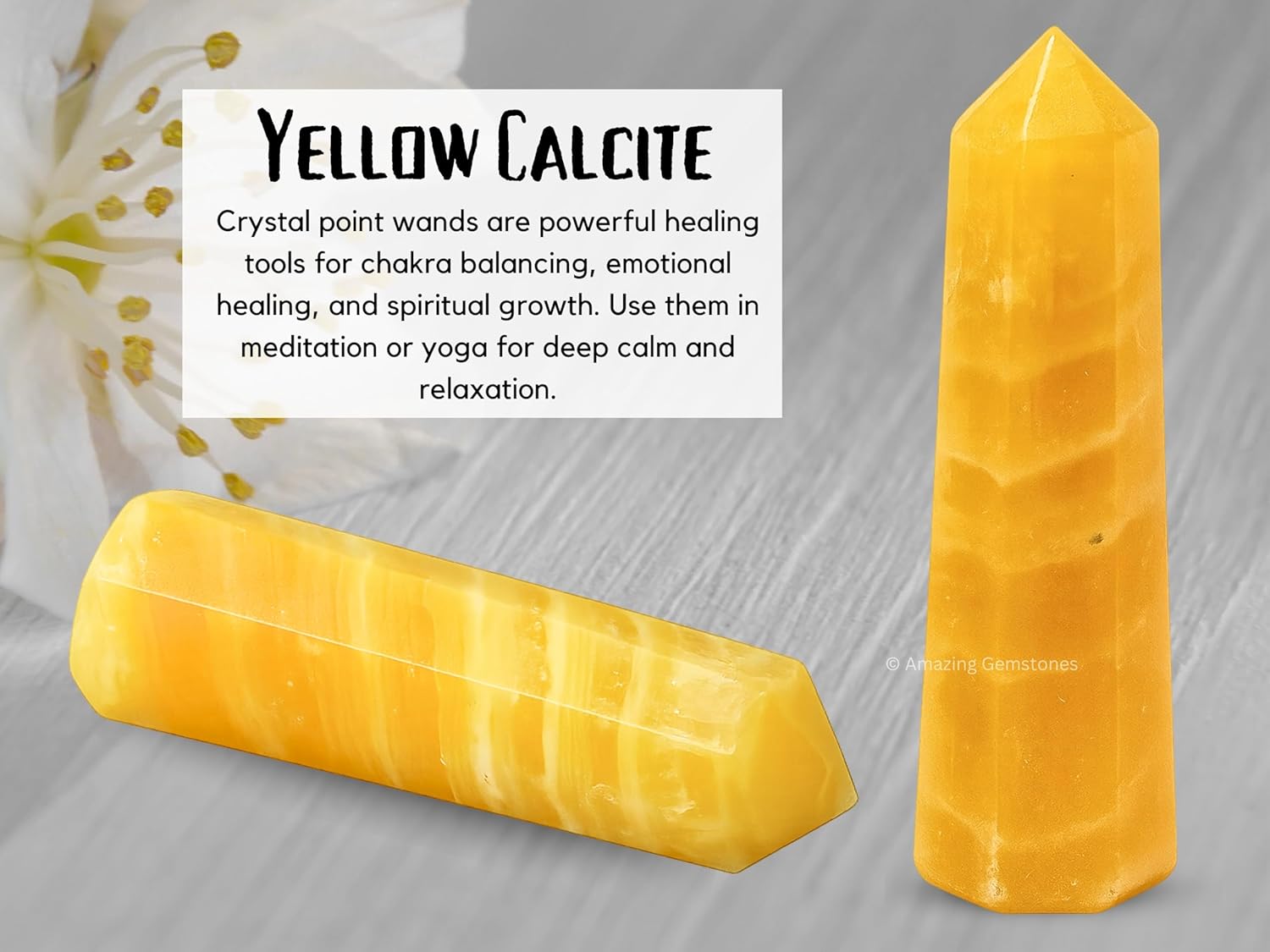 Yellow Calcite Crystal Towers ~ Natural Healing Crystal Point Obelisk for Reiki Healing and Crystal Grid (2" to 3" INCH)