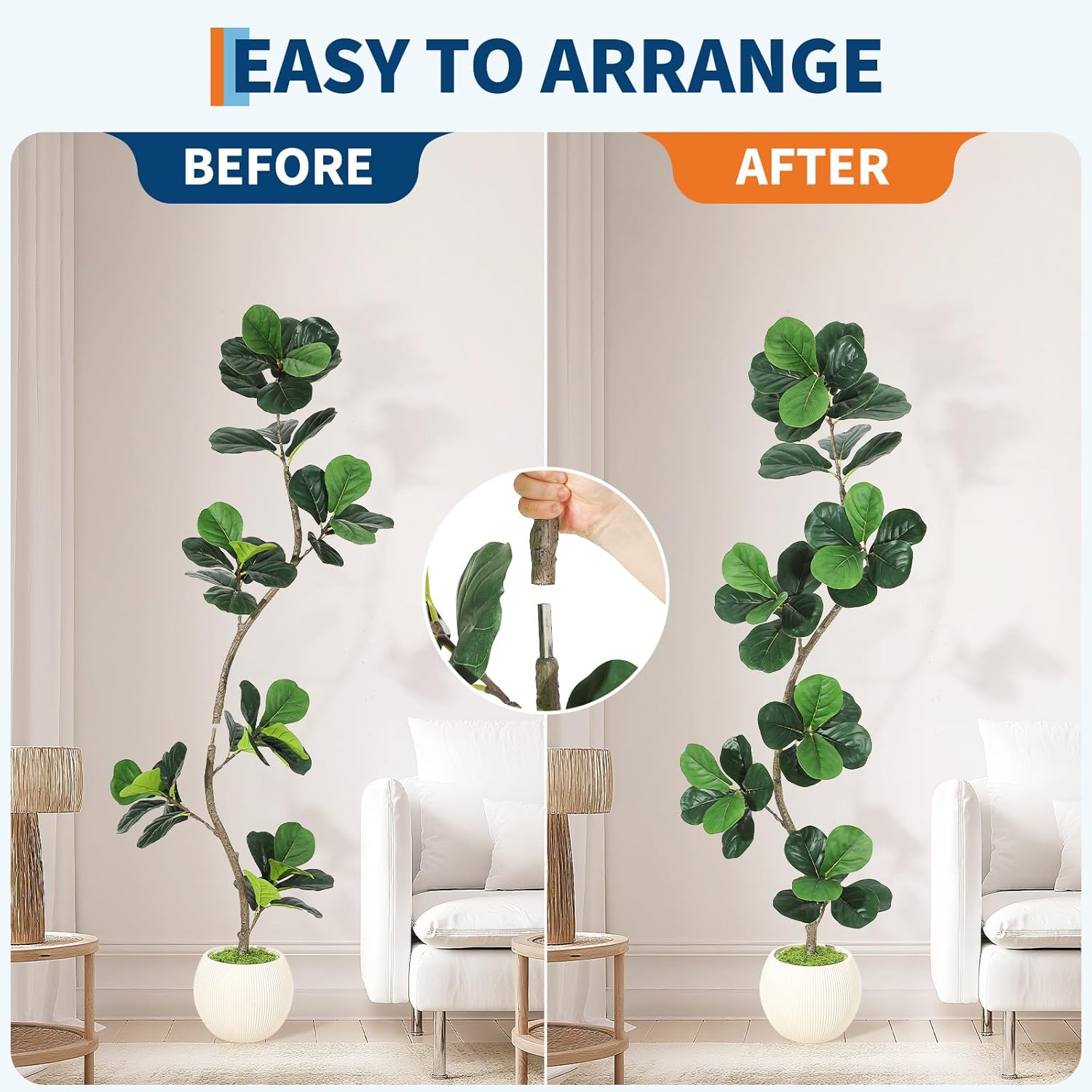GarveeHome Fiddle Leaf Fig Artificial Tree with White Planter,6 ft Faux Plants Indoor with Moss, Fake Rubber Tall Fake Floor Plant in Pot - Artificial Trees for Home Office Living Room Decor