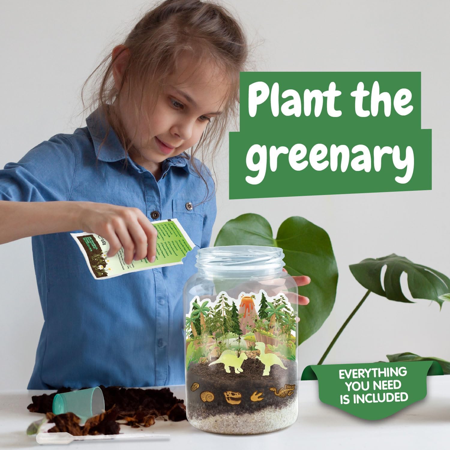 Science4you Grow and Glow Dinosaur Terrarium Kit for Kids - Make Your Own DIY Dinosaur Habitat Ecosystem, Glow in The Dark Mini Terrarium + Plant Growing Kit for Boys and Girls Ages 6 7 8 9+
