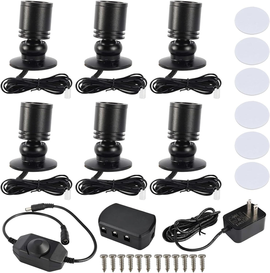 YaeCCC Dimmable LED Mini Spotlight Jewelry Showcase Display Lights Black Shell Surface Mount (Pack-6,Warm White 3000k)