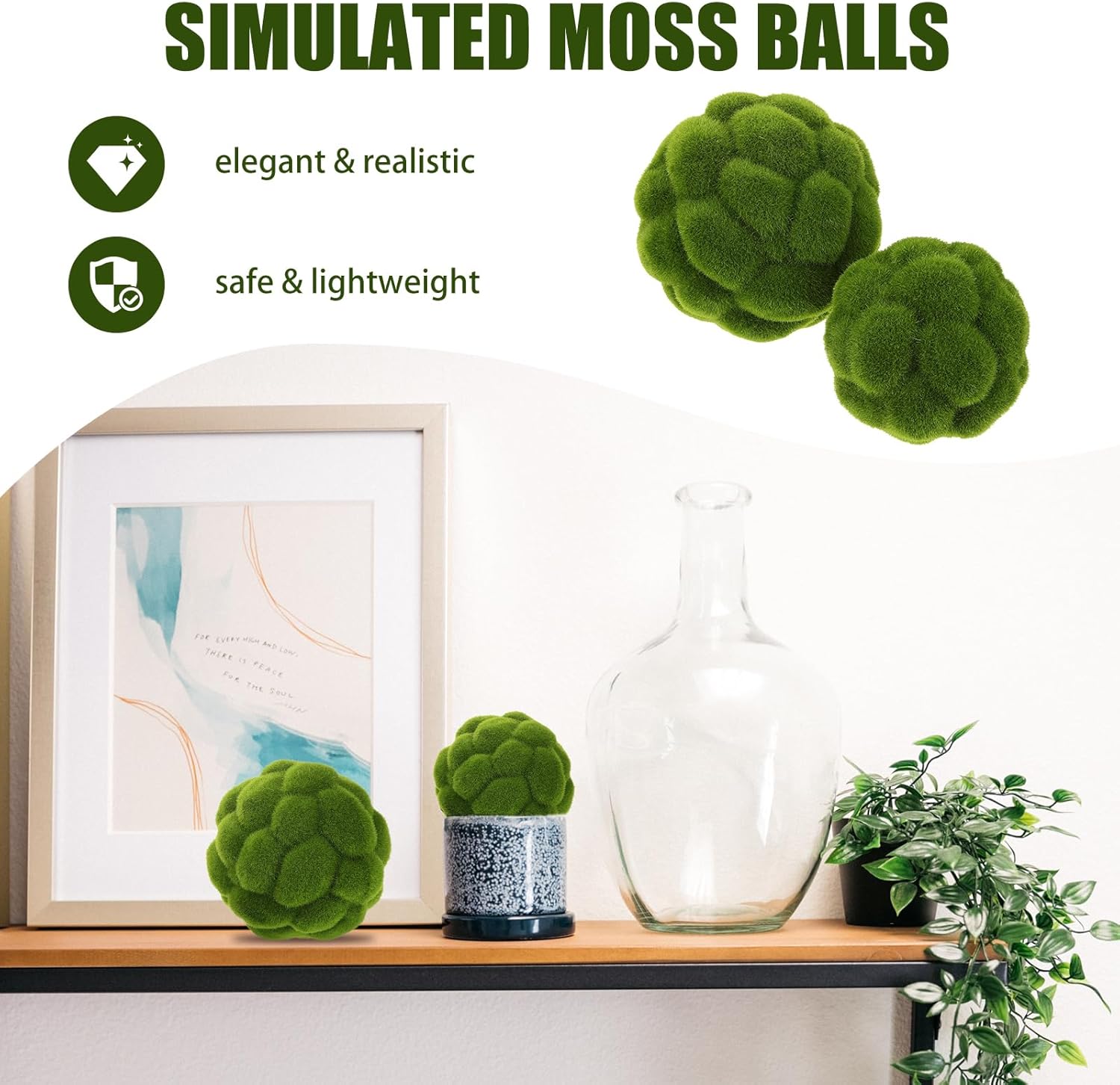 DOITOOL Green Moss Balls: 4Pcs Green Balls Decorative for Bowl - Simulated Moss Ball Spheres Decorative Ball Artificial Plant Ornament for Vase Filler Garden Wedding Party Decoration (3.9in + 4.7in)