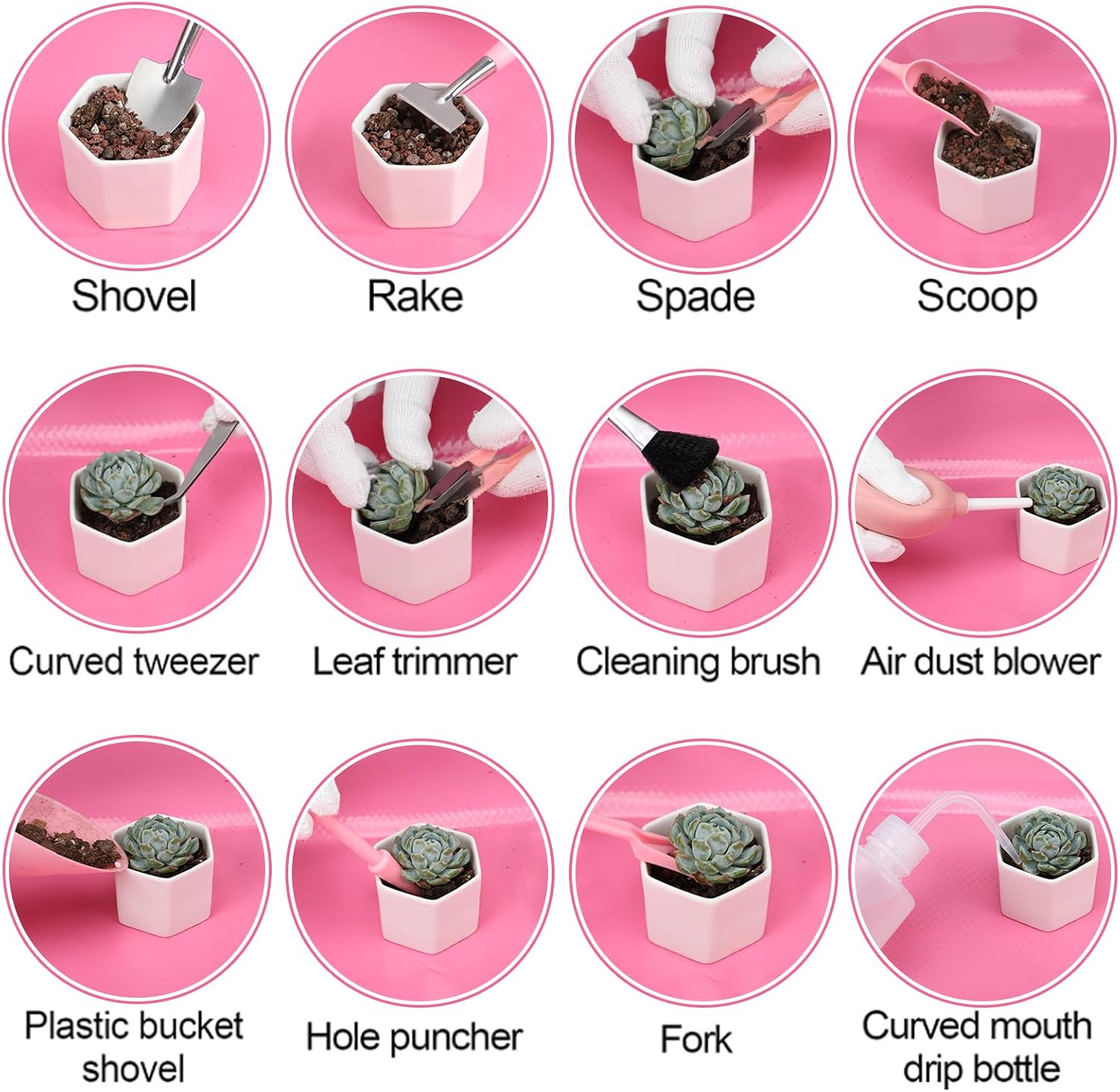 44 pcs Succulent Tool Set - 30.7in Indoor Plant Repotting Mat and 19 Pcs Mini Gardening Hand Tools Bag, Garden Plants Transplanting Supplies for Women Holiday Gardener Gifts Outdoor, Pink