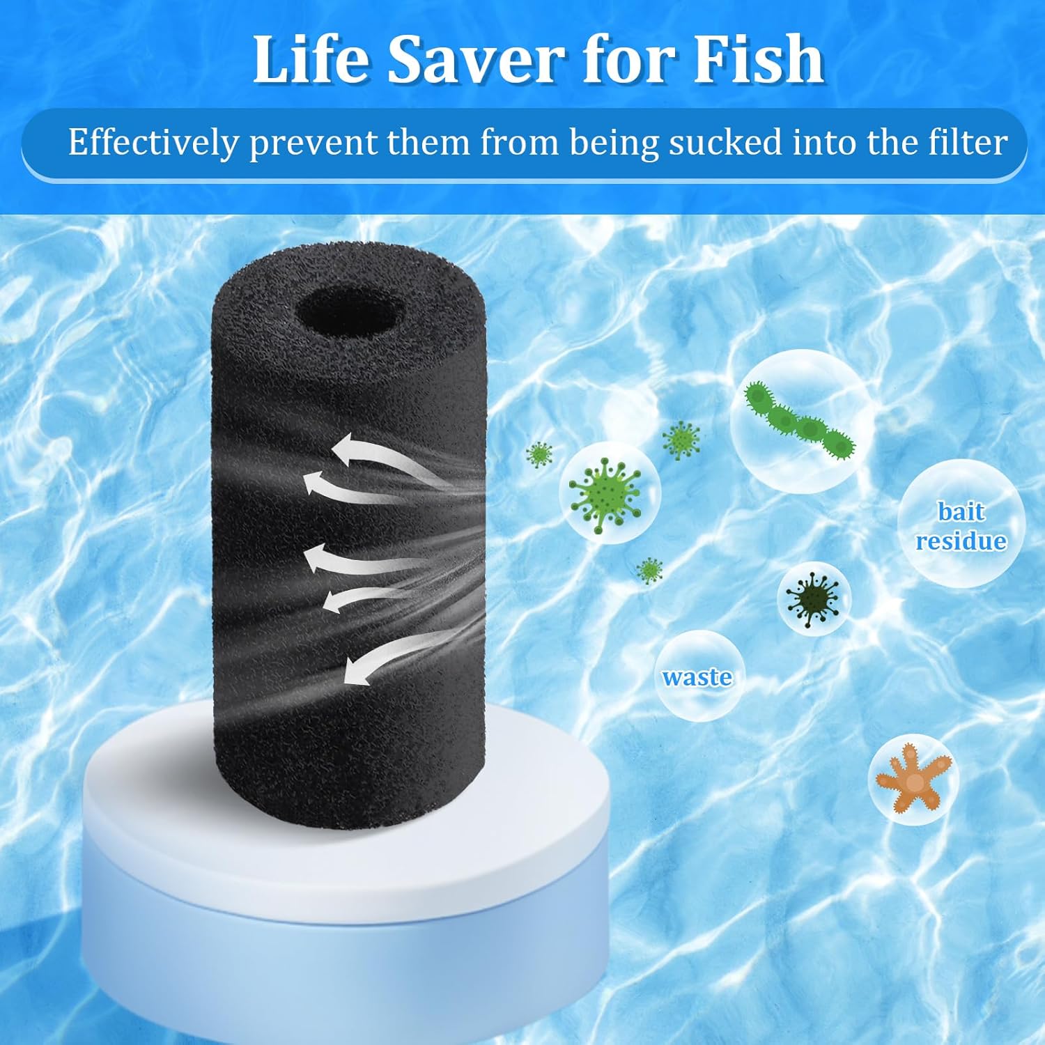 12 Pack 5.9'' Big Pre-Filter Sponge Foam Replacement Filtration Kit for Aquarium, 0.8" Intake Shrimp Fry Fish Tank Filter, Replacement Foam Cover