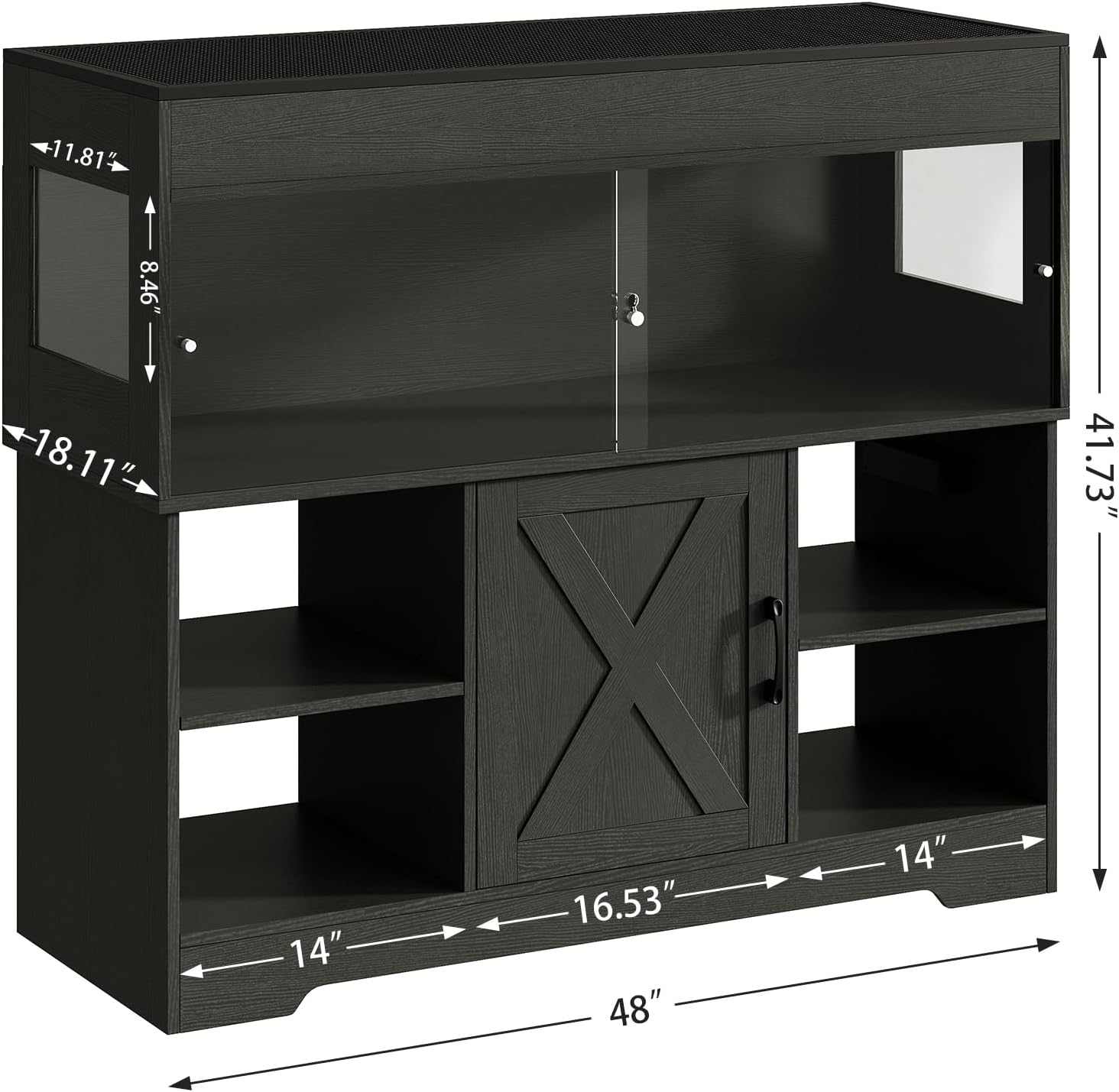 60 Gallon Reptile Tank with Stand, Terrarium Tank with Storage Cabinet, for Lizards, Skinks, Snakes, Sliding Acrylic Doors, Mesh Top, Built-in Power Outlet Black PX02RTB