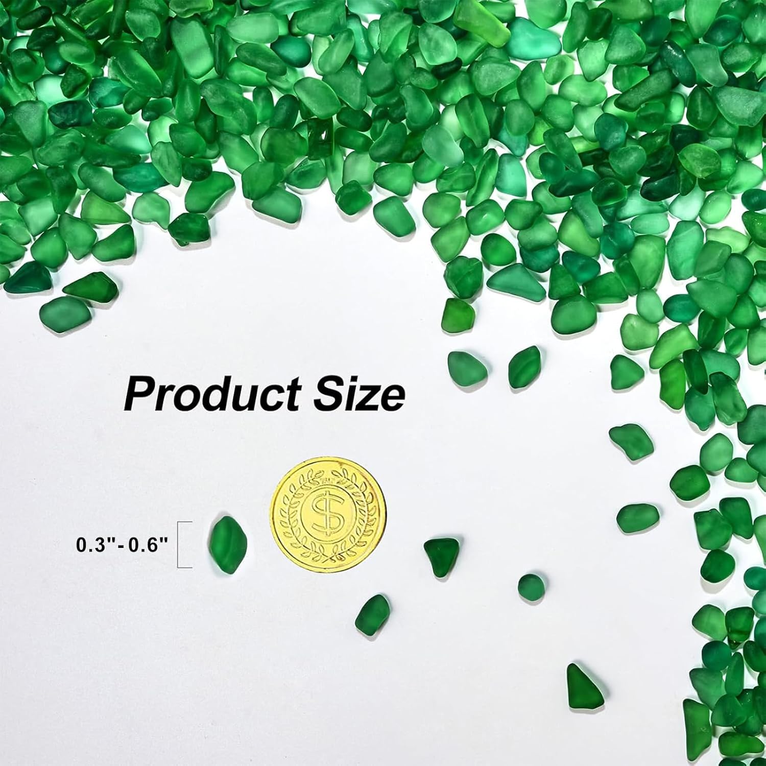 QEQEKAKA Sea Glass Stones for Crafts About 1LB (405g/14.28oz) Green Glass Pebbles Gemstones Bulk for Aquarium Rocks Fish Tank Gravel Green Filler for Vases Centerpieces