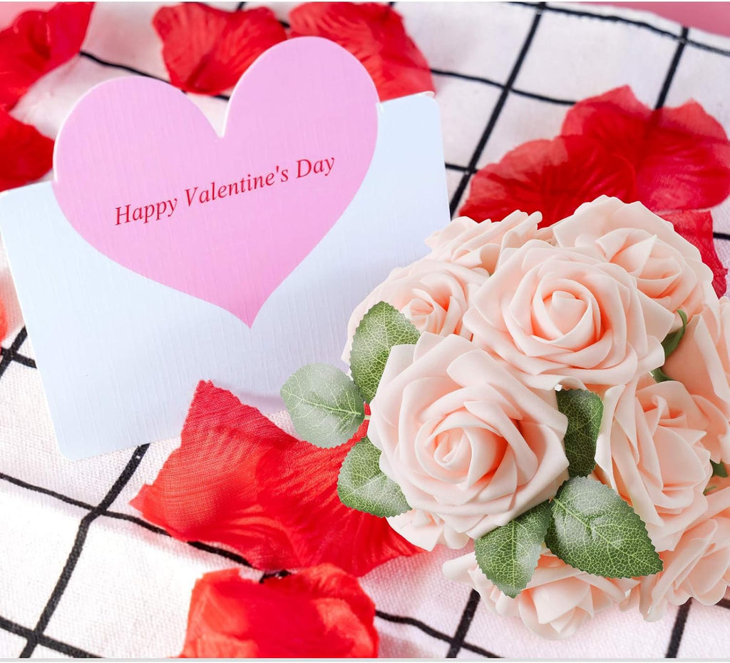 AmyHomie Artificial Flower Blush Pink Rose 25pcs Real Looking Fake Roses w/Stem for DIY Wedding Bouquets Centerpieces Arrangements Party Baby Shower Valentines Day Christmas Tree Decorations