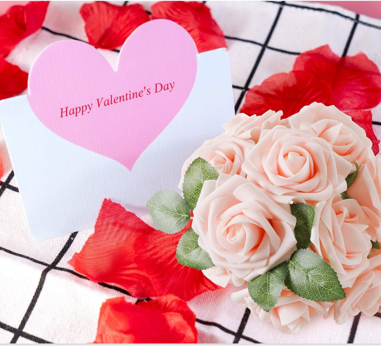 AmyHomie Artificial Flower Blush Pink Rose 50pcs Real Looking Fake Roses w/Stem for DIY Wedding Bouquets Centerpieces Arrangements Party Baby Shower Valentines Day Christmas Tree Decorations