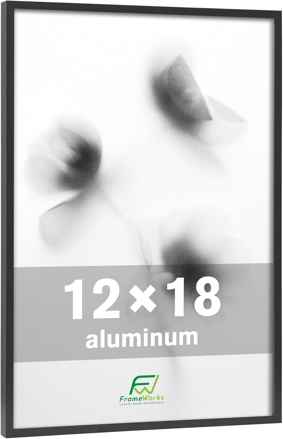 FrameWorks 12x18 Brushed Aluminum Poster Frames – Modern Brushed Metal Design w/Shatterproof Plexiglass, Perfect for Posters, Artwork, Paintings, Wall Displays – Home or Office Decor, Black - 1 Pack