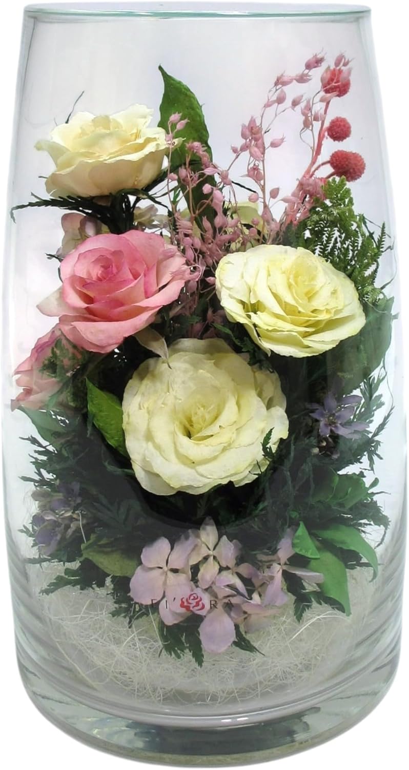 Fiora Flower | Preserved Roses & Floral Arrangement in Sealed Glass Vase | Lasts up to 5 Years | Elegant Gift for Weddings, Birthdays, and Anniversaries (Peach)