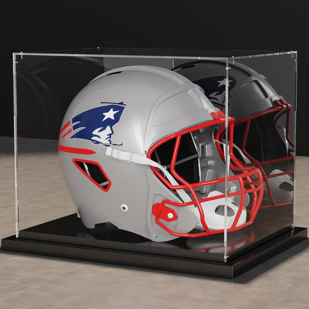 Putros Football Helmet Display Case Full Size with Mirror and Black Metal Grooved Base Clear Acrylic Helmet Showcase for Memorabilia Sports Collectibles