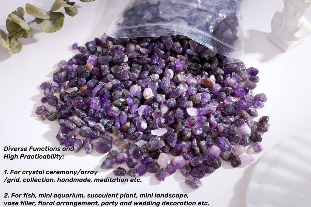 QINJIEJIE Amethyst Crystal Gravel Polished Rocks Chips Stones Pea Quartz 0.3-0.4" Tumbled Stone Crushed Natural Gem Gravel Home Decoration Small Pebbles Vase Filler Landscape Bottom Ornament 0.9lb