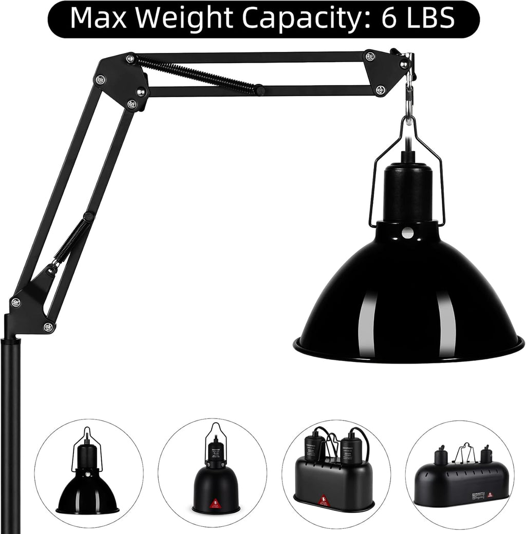 DXOPHIEX Heat Lamp Stand Reptile Light Stand with 360° Swing Arm, Height Adjustable (15.7 inch to 74.3 inch) Heat Lamp Holder for Bearded Dragon, Turtles, Snake and Lizard Terrarium