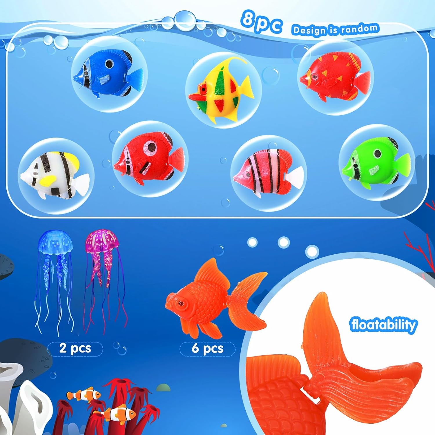 Chunyin Fish Tank Decorations, Artificial Aquatic Plants and Artificial Fishes Floating Decorations for Small Aquarium, Plastic Fake Fish, Jellyfish,Goldfish(25 Pcs)