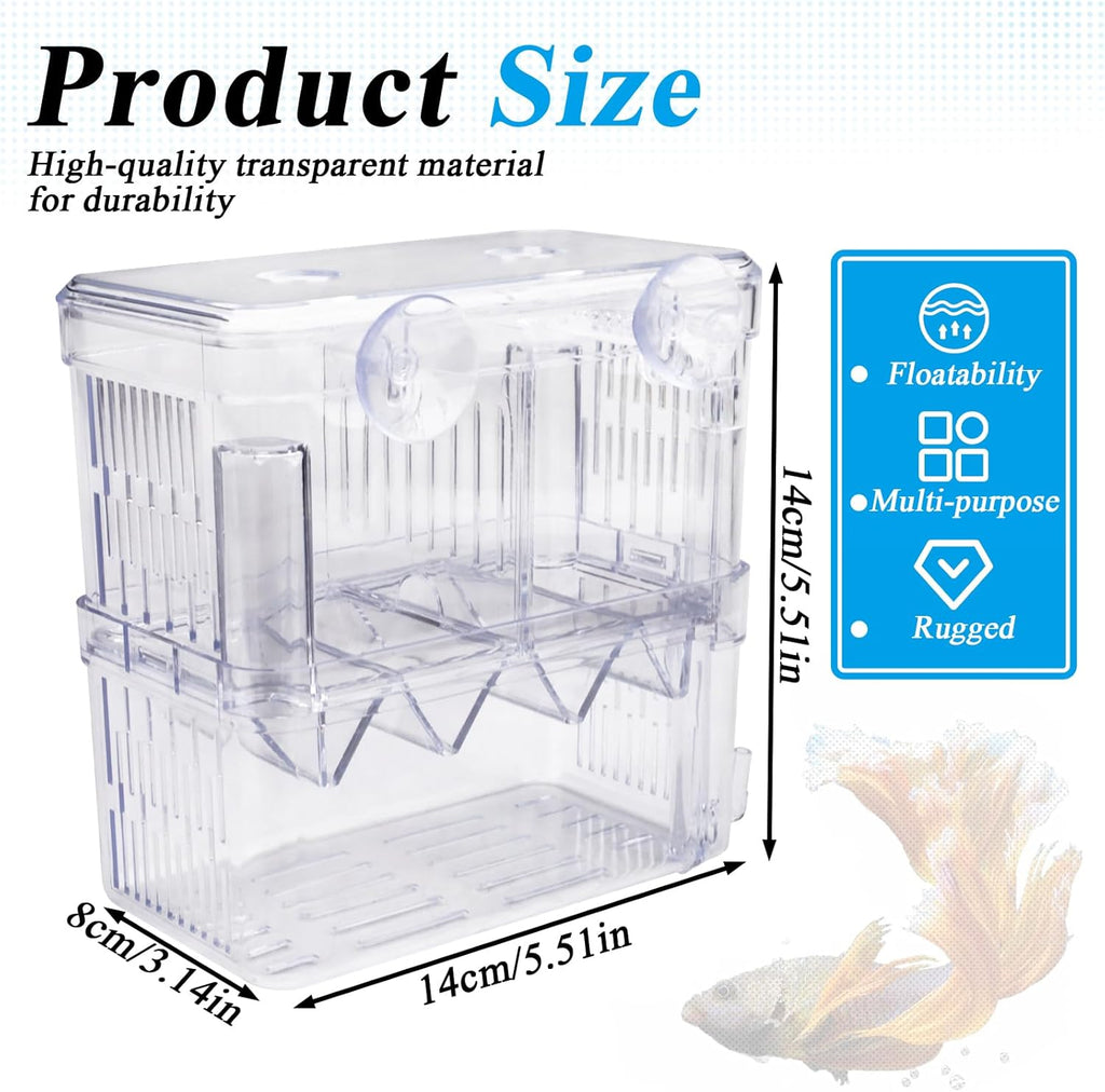 Floating Fish Breeder Box for Aquarium Divider, Transparent Fish Isolation Breeding Box with Suction Cups, Shrimp Tank Hatchery Fry Incubator for Clownfish Betta Guppy Acclimation
