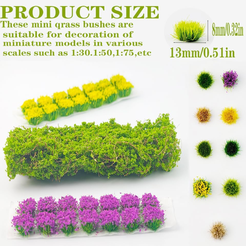 126 Pcs Static Grass Bushy Tufts Lowland Miniature Shrubs Bushes Terrain Model Kit for Train Landscape Railroad Scenery Sand Military Layout Model Miniature Bases and Dioramas