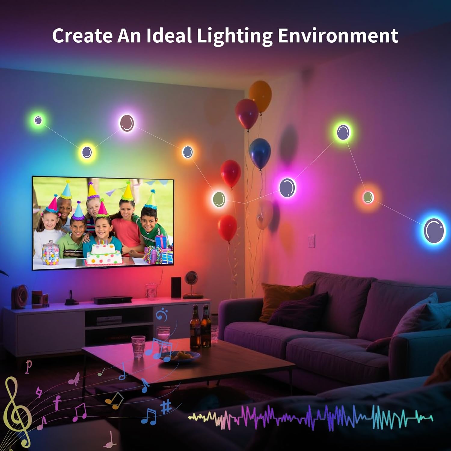 DIY LED Wall Lights, Led Strip Lights, Customizable LED Constellation Light with App & Remote Control, Music Sync, Color-Changing Lighting for Living Room/Home Decor