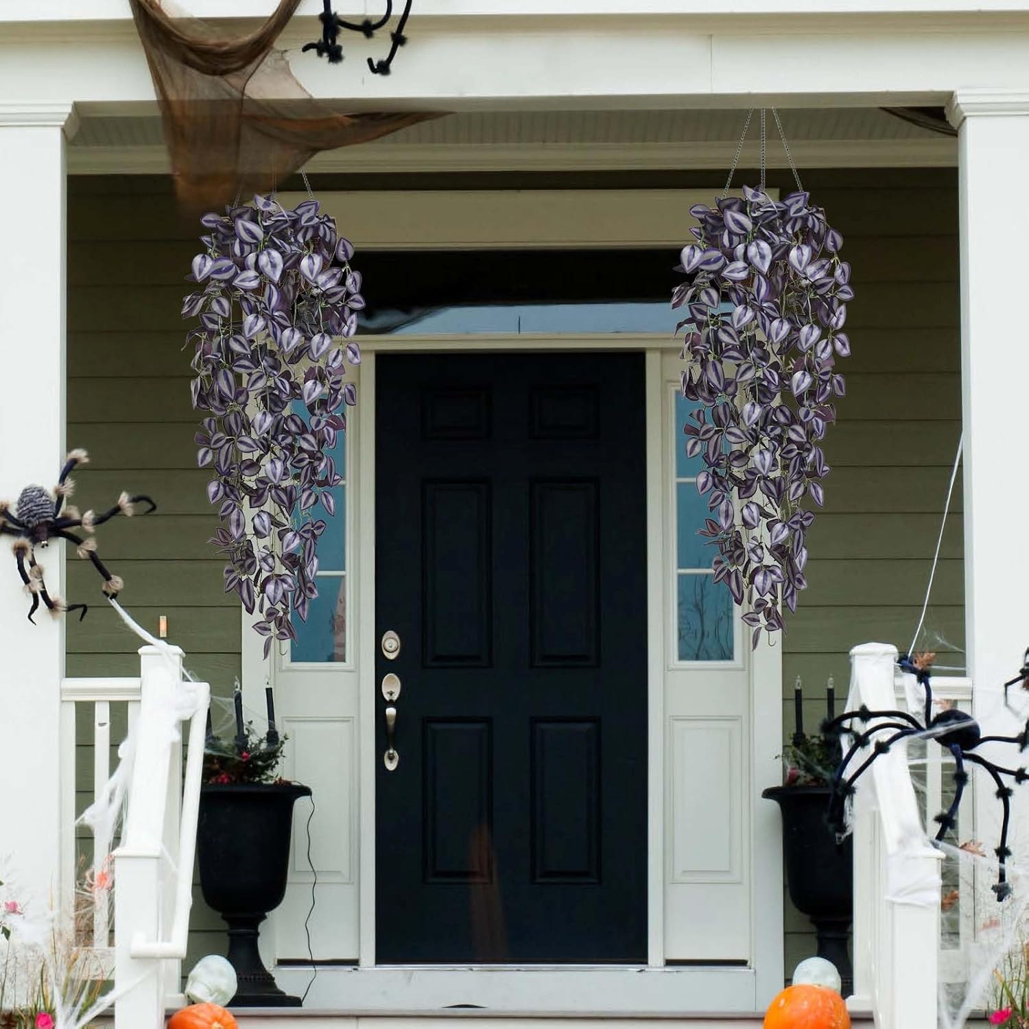 BLEUM CADE Fake Hanging Plants, 2pcs Artificial Hanging Plant, Faux Deep Purple Vines Hanging Plant for Wall Home Living Room Indoor Outdoor Halloween Decor (No Baskets)