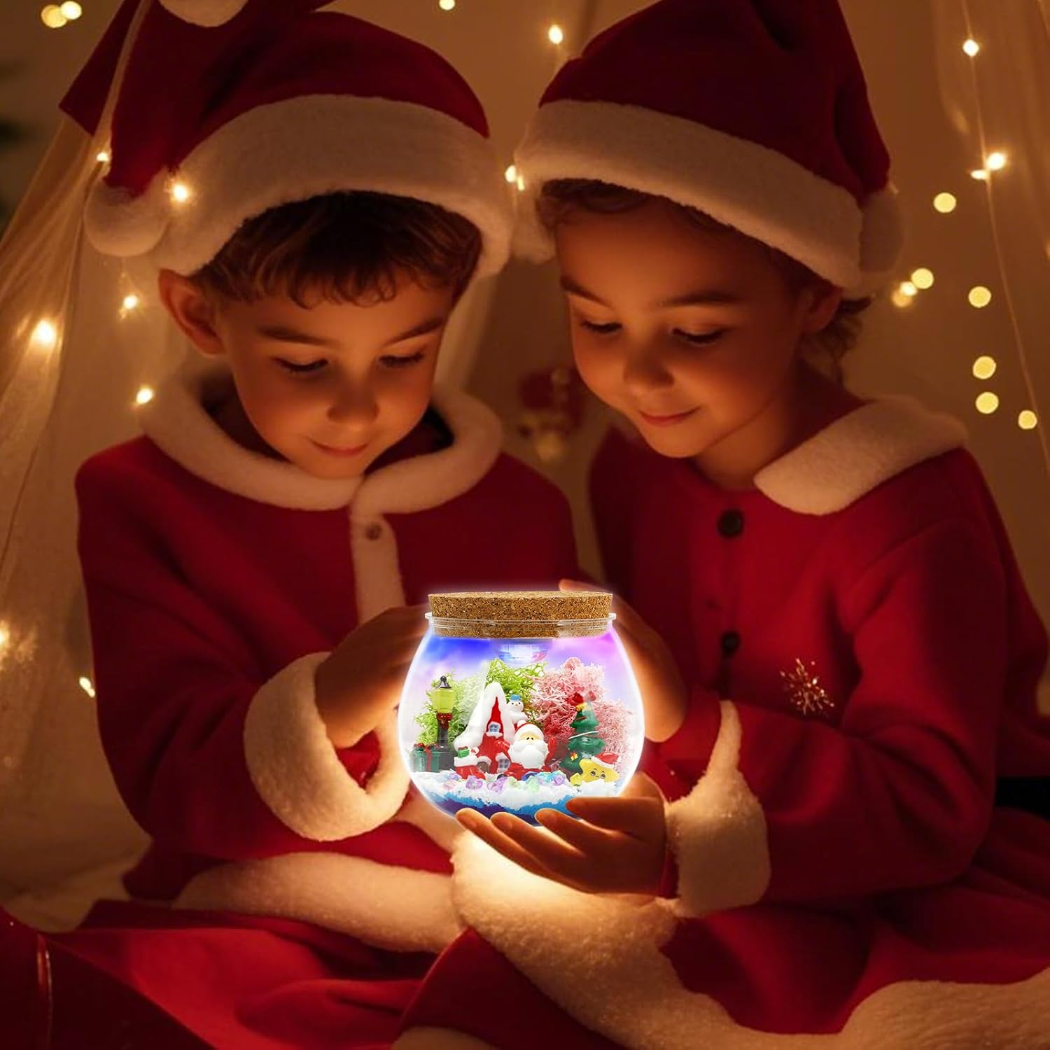 Christmas Light-Up Terrarium Kit for Kids - LED Night Light Birthday Gift for Girls Ages 4 5 6 7 8-12 Year Old - Christmas Toys DIY Arts and Crafts Kit for Kids - Best Presents for Girls