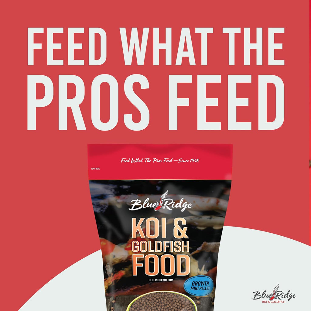 Blue Ridge Koi Fish Food 2lb - Koi Food Mini Growth Formula, Goldfish Food, Premium Fish Food for Ponds, Ponds Fish Food, Floating Pond Pellets