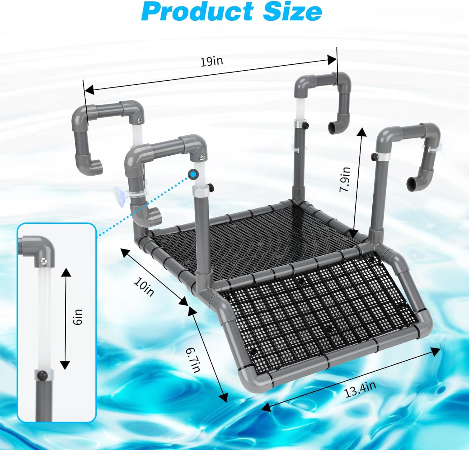 SKARUS Extra Large Hanging Turtle Basking Platform, 19″ Wider Turtle Dock with Ramp, Basking Area for Aquarium Tank Height Adjustable Reptile Floating Dock Tortoise Tank Accessories for Lizard Gecko