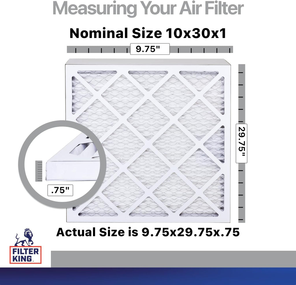 Filter King 10x30x1 Air Filter | 4-PACK | Carbon MERV 8 HVAC Pleated A/C Furnace Filters | MADE IN USA | Actual Size: 9.75 x 29.75 x .75"