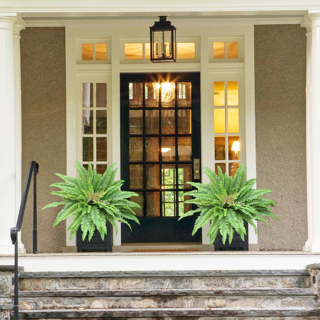Artificial Ferns for Outdoors & Indoors, 45" Fake Ferns with 63 Fronds, Large Faux Fern Greenery Plants Ideal for Entrance Planter Porch Garden Hall Home Office Decor, Hanging or Potted