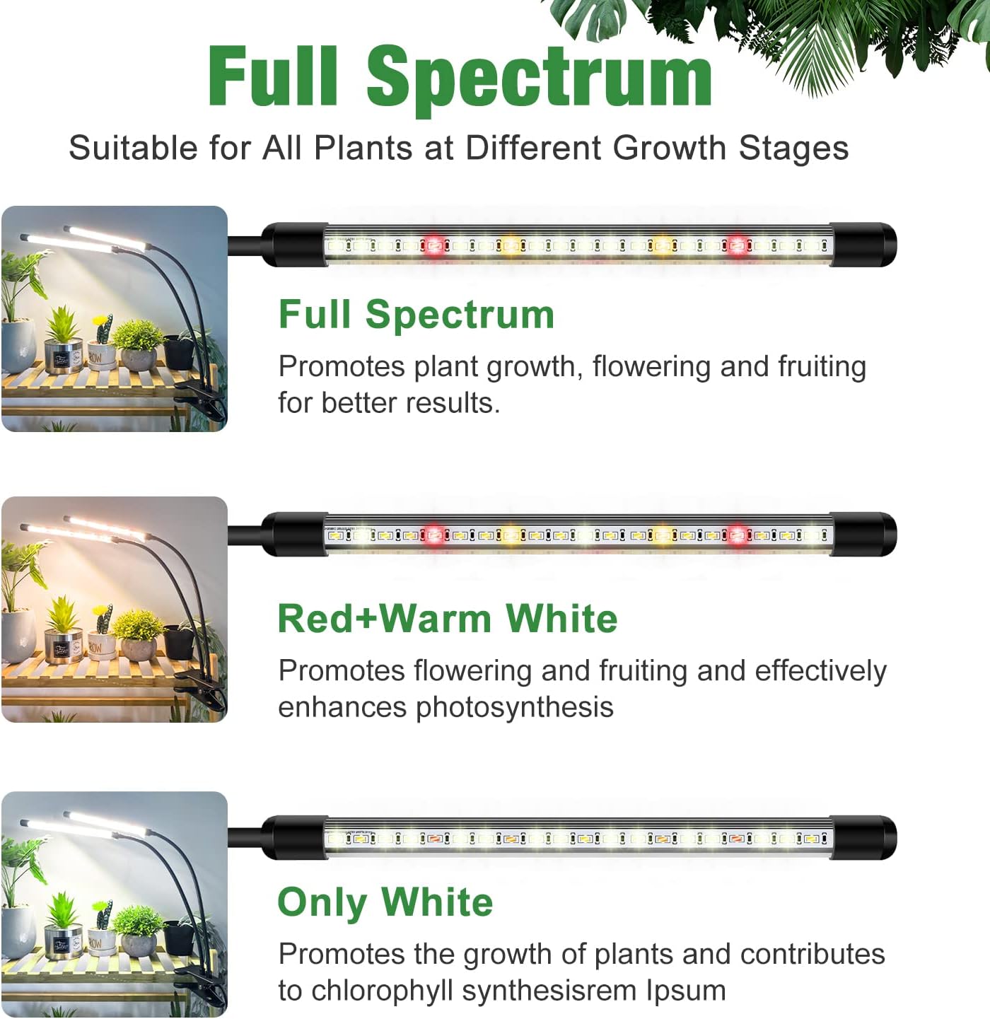wolezek Grow Lights for Indoor Plants, 6000K 40 LEDs Full Spectrum Plant Grow Lights Indoor, White Grow Lamp with Clip, Auto ON & Off Timer 6/12/16H, 3 Modes, 5-Level Dimmable Brightness