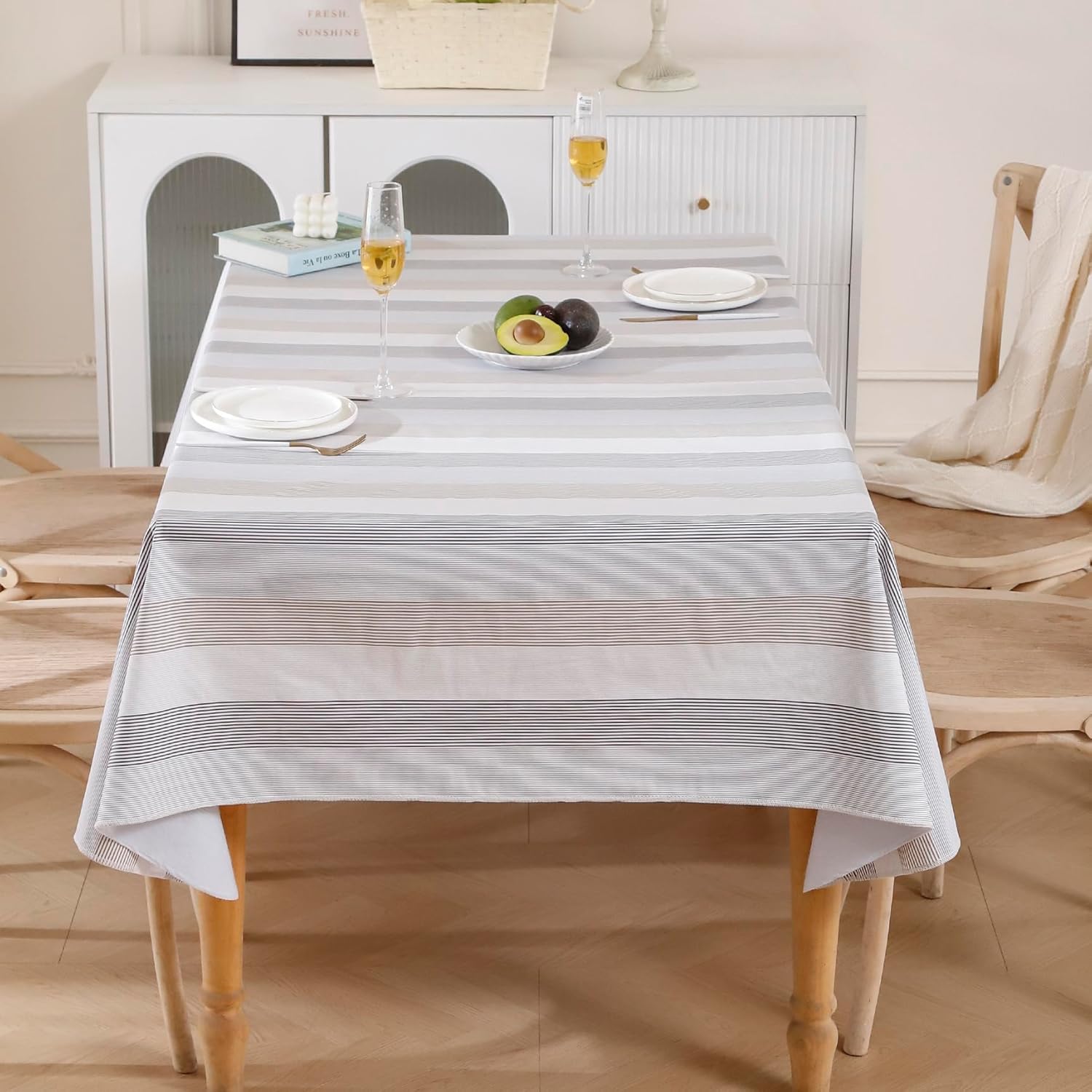 Walrus Heavy Duty Vinyl Tablecloth with Flannel Backing Waterproof Oil-Proof Plastic Table Cloth Stain-Resistant Wipeable Rectangle or Square Table Cover for Indoor and Outdoor (Line，60x102 Inch)