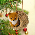 3D Forest Animals Ornaments for Christmas Tree Woodland Furry Animal Ornament Handmade Bird Nest with Plush Animals for Xmas Tree Faux Fur Animal Hanging Decoration Home (4inch Nest & Fox)