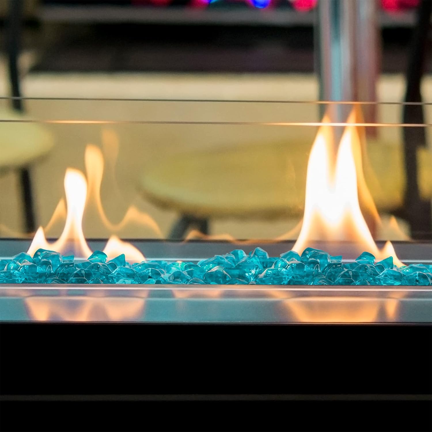 Onlyfire 1/2-Inch Polygon Fire Glass, 10 Pound Pack Glass Rock for Fireplace Fire Pit & Lanscaping, High Luster Aqua Blue