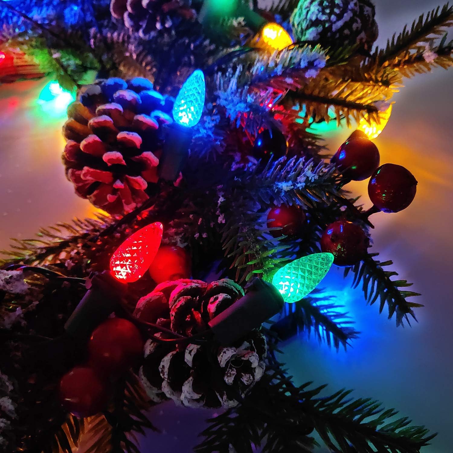 Battery Operated Christmas Lights - 18ft 50 LED C3 String Lights Xmas Lights Battery Powered Twinkle Lights for Indoor Outdoor Christmas Tree Wreath Party Decoration, Waterproof, Multicolor