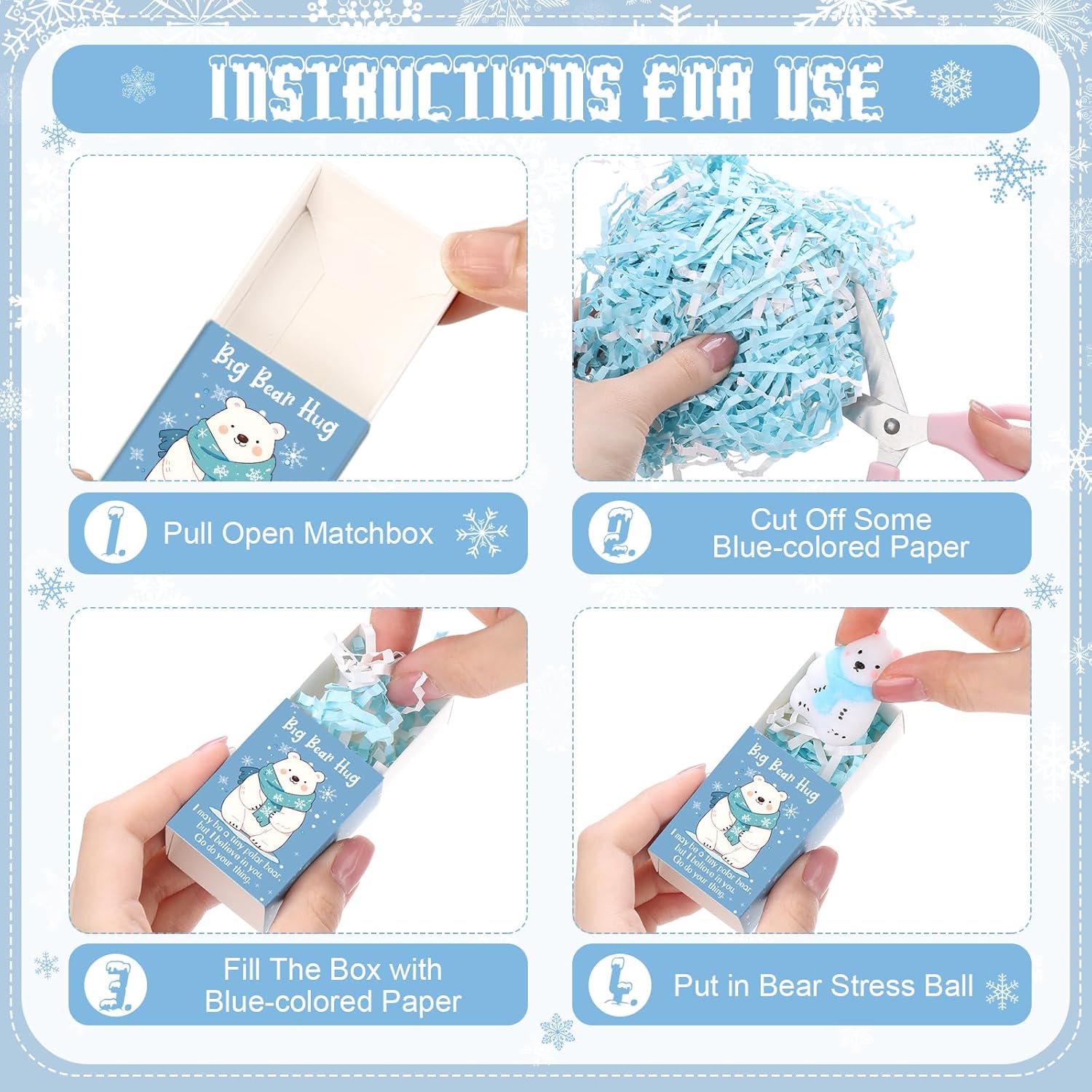 Wettarn 36 Sets Positive Polar Bear Gifts Cute Stress Balls with Support Gift Boxes Bear Hug Party Favors for Employee Coworker Friends Winter Desk Decor Office Relief Toys