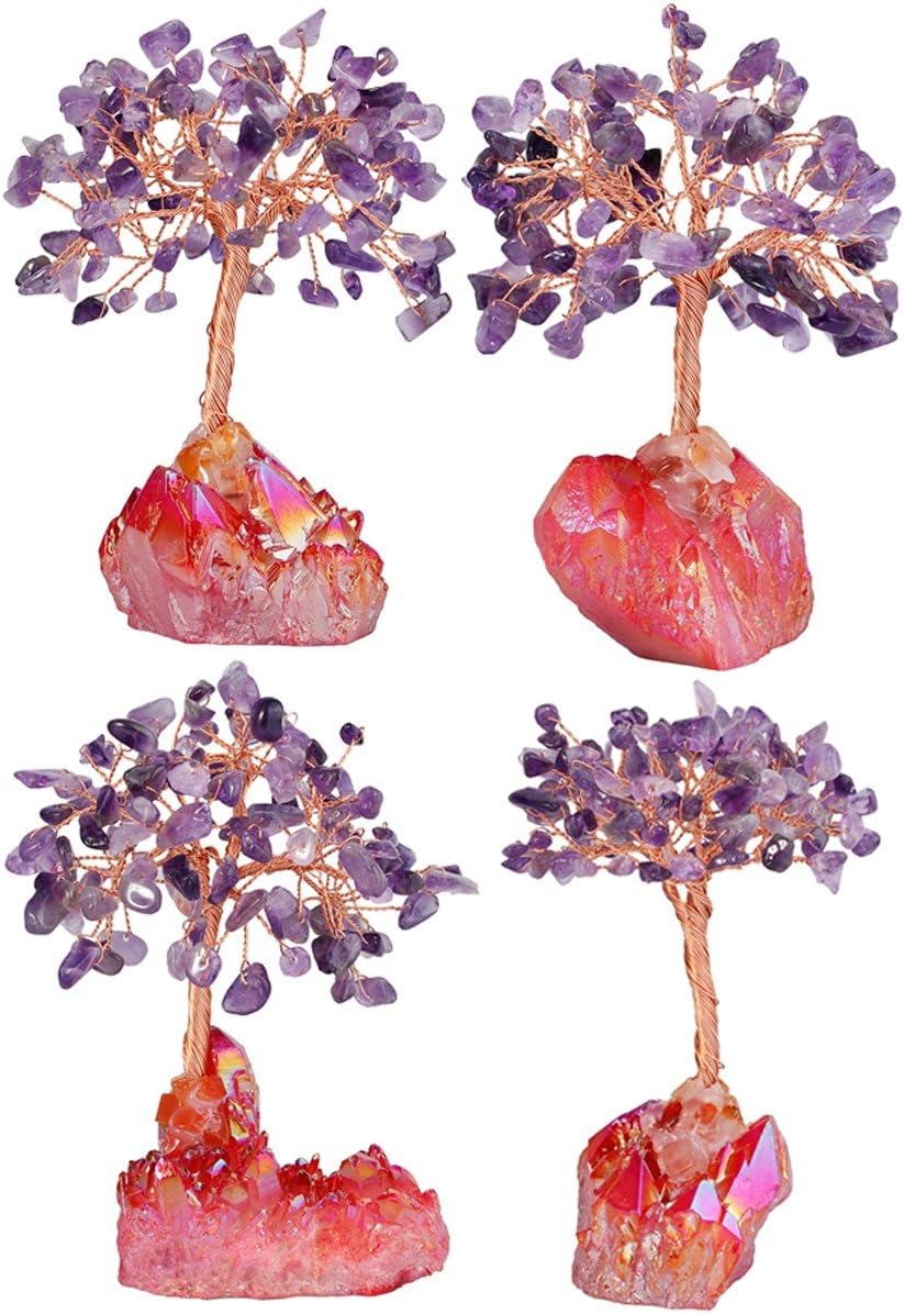mookaitedecor Amethyst Crystal Tree, Quartz Cluster Red Titanium Crystals Base Bonsai Money Tree for Wealth and Luck