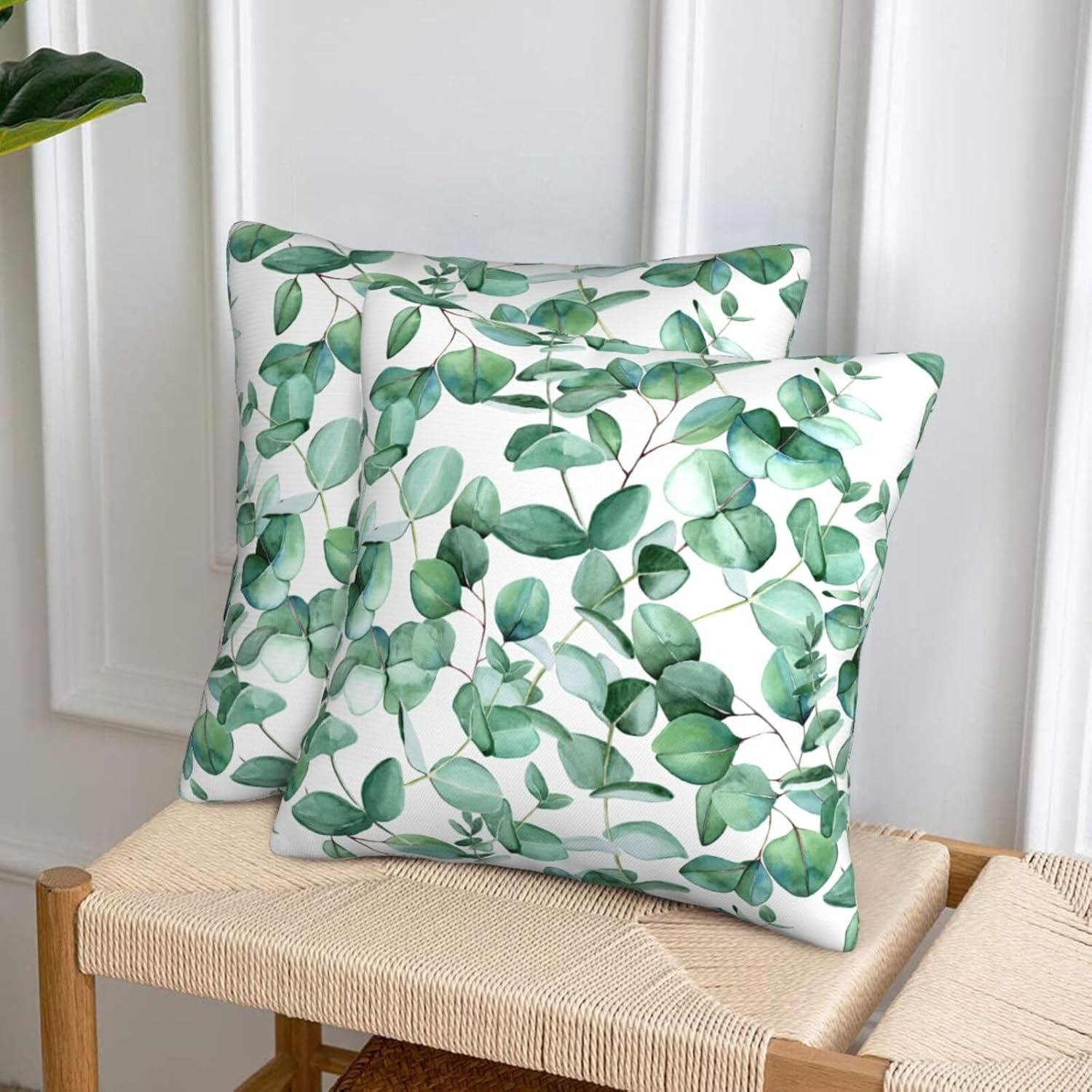 Sage Green Leaf Throw Pillow Covers Set of 2 Ultra-Soft All-Season Pillow Shams with Hidden Zipper,Durable for Sofa Bed Car Decor & Gift 18x18IN