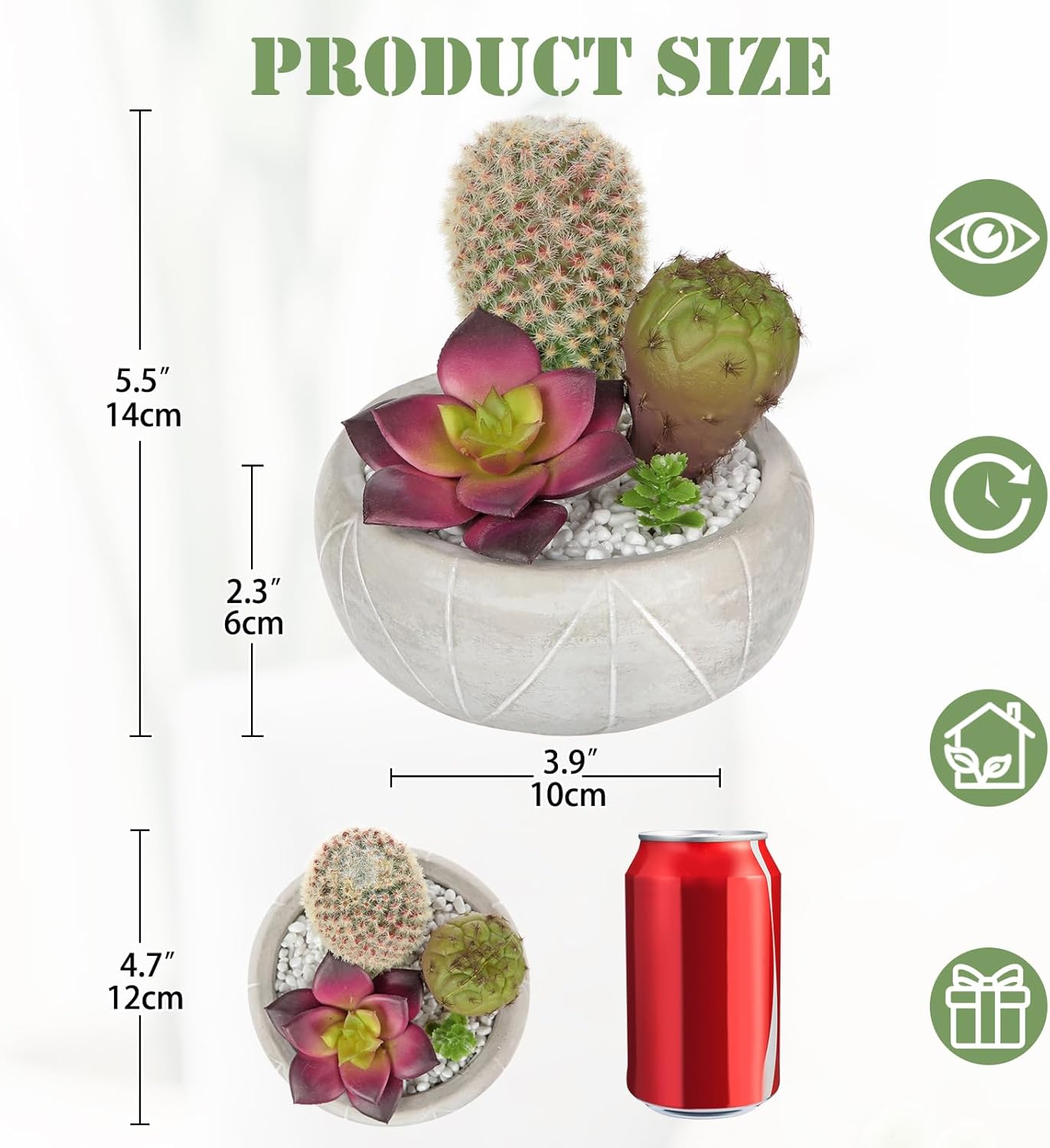 Artificial Cactus Plants Indoor, 5.5" Assorted Small Faux Purple Succulent in Pots Fake Potted Desk Plant with Concrete Bowl Succulents Artificial Cactus Decor for Home Office Bathroom Table Shelf