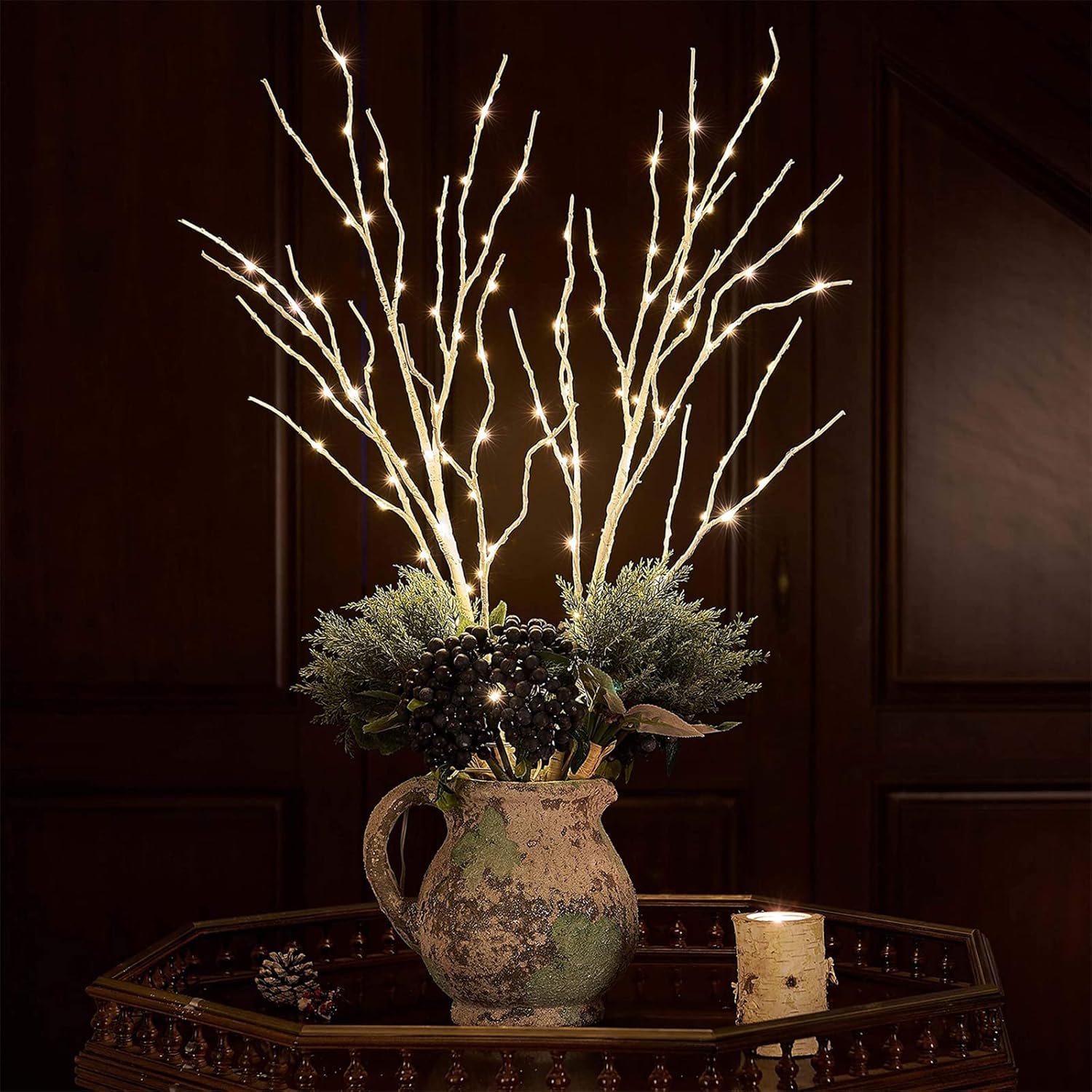 Birchlitland Lighted Birch Branches 32IN 100 LED with Timer Battery Operated, Artificial Tree Branch with Warm,Willow Branch Lights for Home Bedroom Fireplace Christmas Holiday Decoration