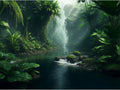 Jungle Aquarium Background Stream River Foggy Rainforest Terrarium Background Waterfall with Lush Green Jungle Plants Fish Tank Background Tranquil Natural Jungle Forest Aquarium Backdrop 48x20in