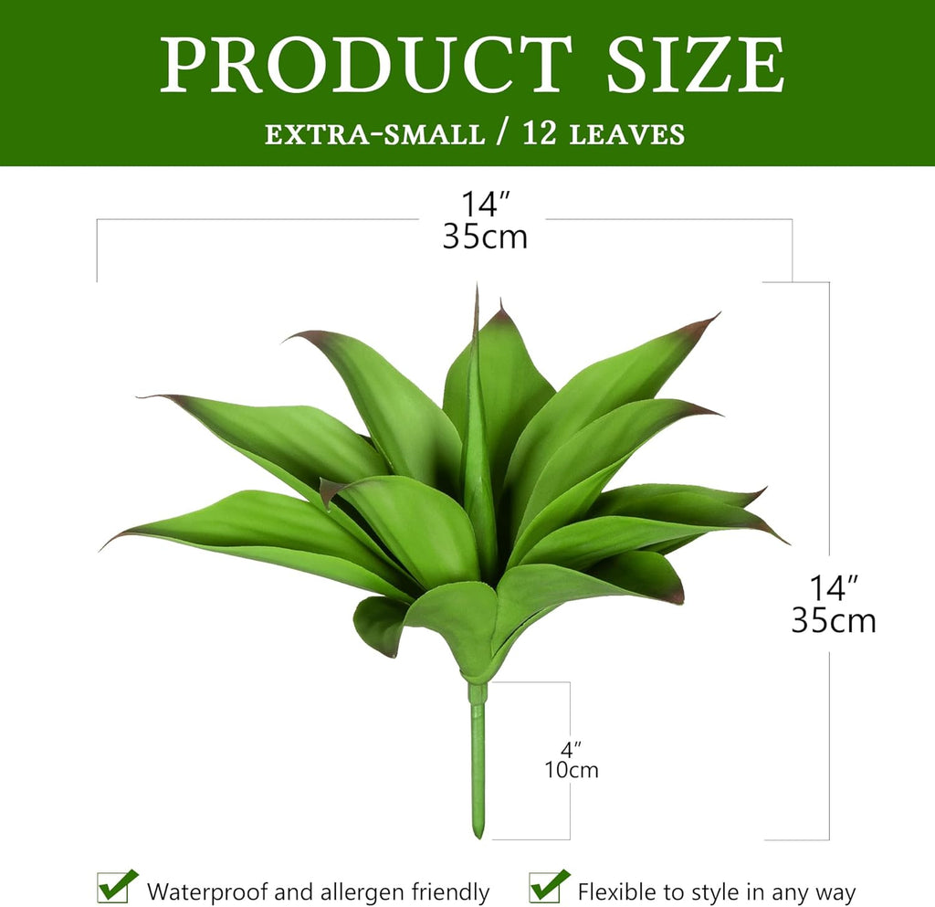 Artificial Agave Faux Agave Fake Greenery Outdoor Artificial Plant Fake Plant for Indoor Home Decoration Plastic Plant Outdoor Decoration Front Porch Decor Simulation Plants 2Pack(12In，Green)