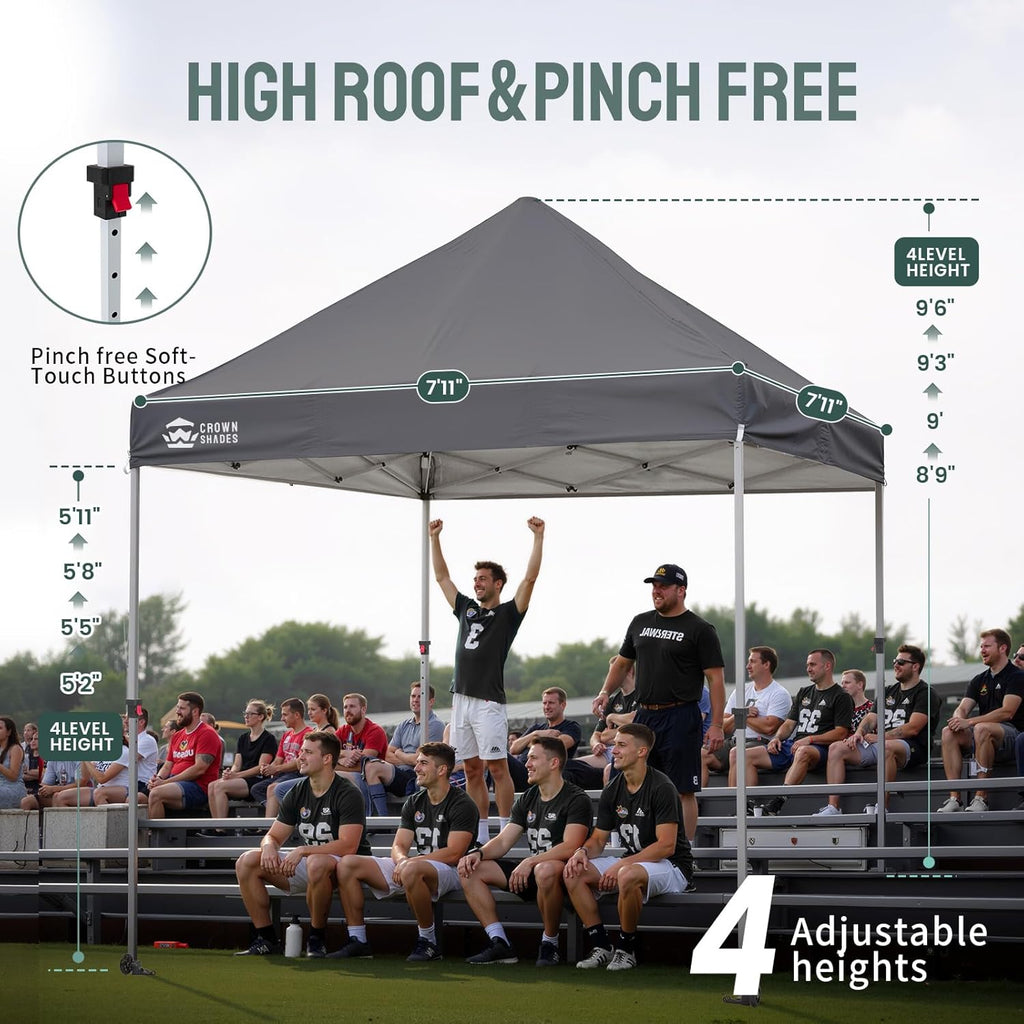 CROWN SHADES Pop Up Canopy Tent, 8x8 Commercial Canopy Tent with 4" Wheels, 4 Upgraded Weights, Patented Centerlock, 400D Strength Oxford Fabric, Sto'N Go Bag, Gray