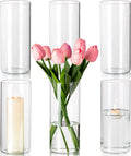 Hewory Glass Cylinder Vases Set of 6, Hurricane Candle Holders for Pillar or Floating Candles, Tall Clear Vase for Centerpieces, Round Vases for Wedding Anniversary Events Home Table Decor, 7.9in
