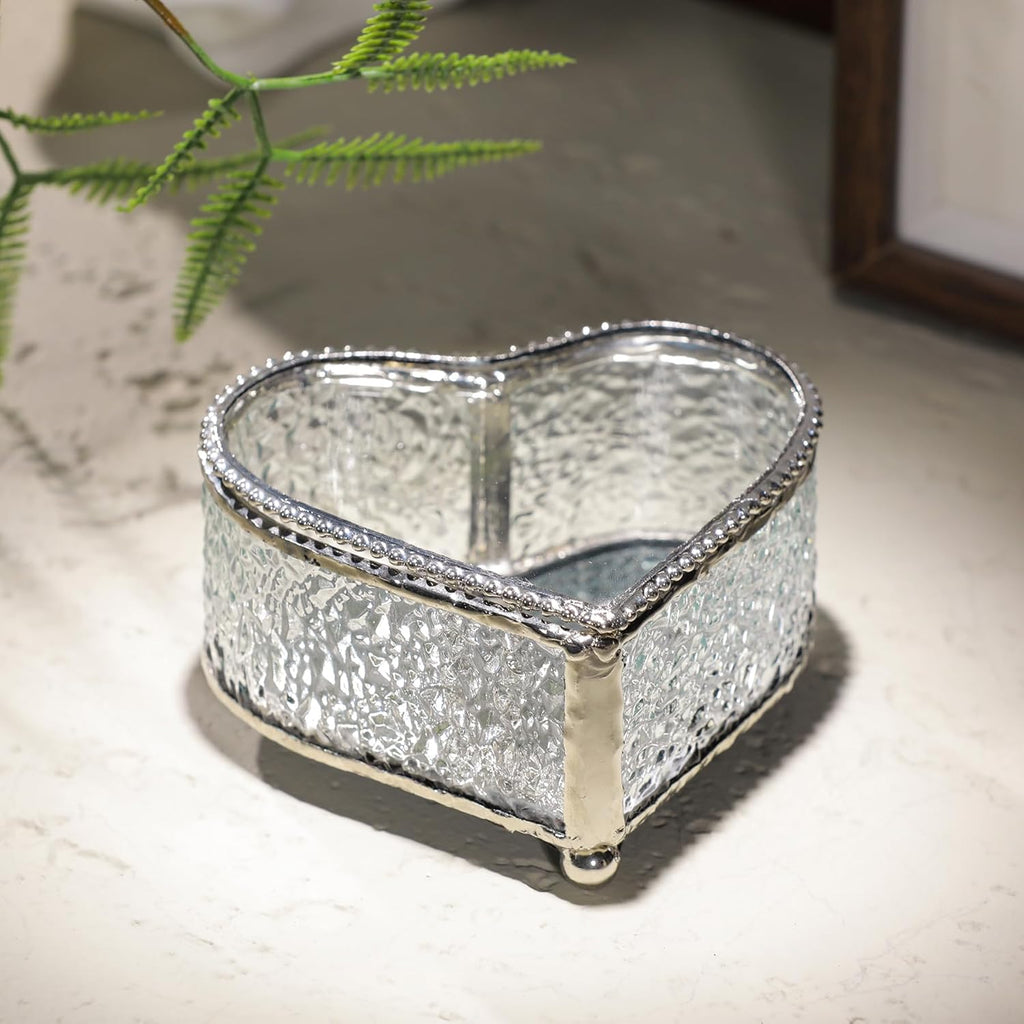 Glass Vintage Jewelry Box Keepsake storage Trinket Ring Display Box Home Decor Embossed Clear Glass Box Organizer(4×3.6×2.1inches)