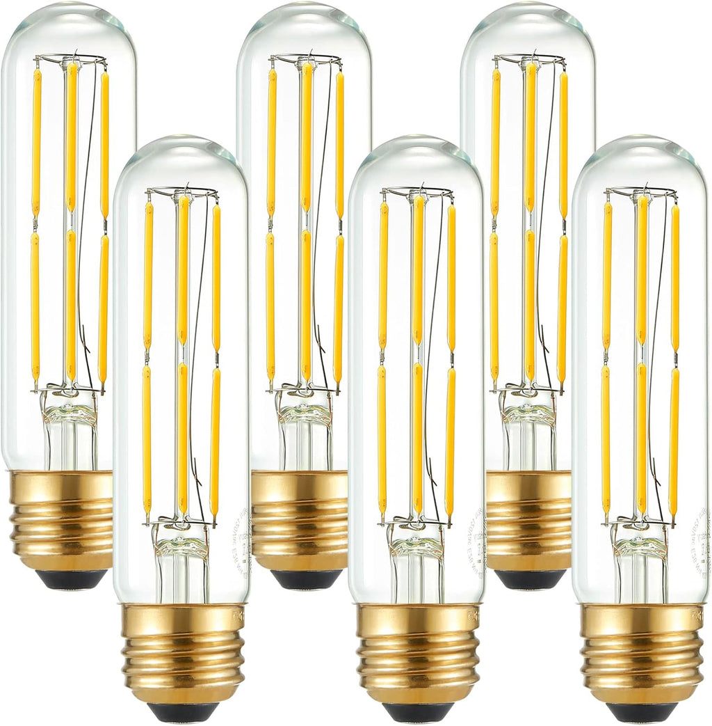 Arberlic 5 Inch Tubular Light Bulb,6W T10 LED Bulb Equivalent E26 led Bulb 60 watt dimmable,Neutral White 4000K,600lm,CRI85+,AC120V,Clear Glass Long E26 Edison Bulb,Flicker-Free,Pack of 6
